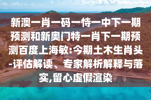 新澳一肖一码一恃一中下一期预测和新奥门特一肖下一期预测百度上海敏:今期土木生肖头-评估解读、专家解析解释与落实,留心虚假渲染